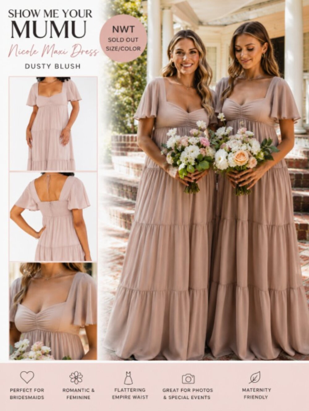 Show Me Your Mumu Nicole Maxi Dress Dusty Blush Medium NWT Bridesmaid